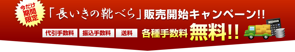 長いきの靴べら販売開始キャンペーン！振込手数料・代引手数料・送料各種手数料今なら無料！